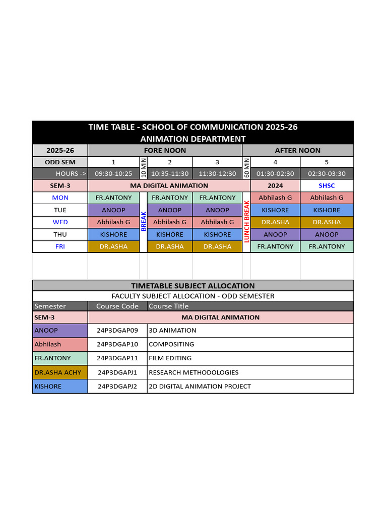 School of Communication 2025-26 Timetable | PDF