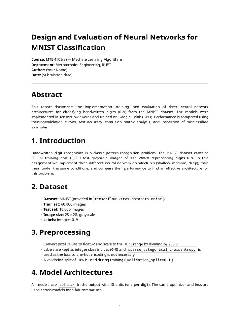 Neural Networks for MNIST Digit Classification | PDF | Machine Learning ...
