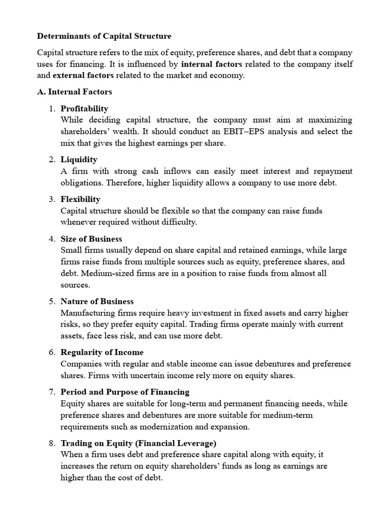 Determinants of Capital Structure and Sources of Capital | PDF ...