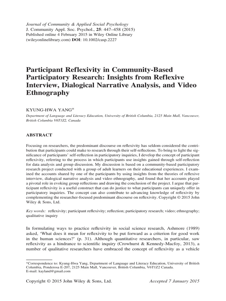 Participant Reflexivity in Research Insights | PDF | Participatory ...