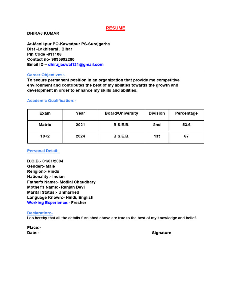 Dhiraj Resume | PDF