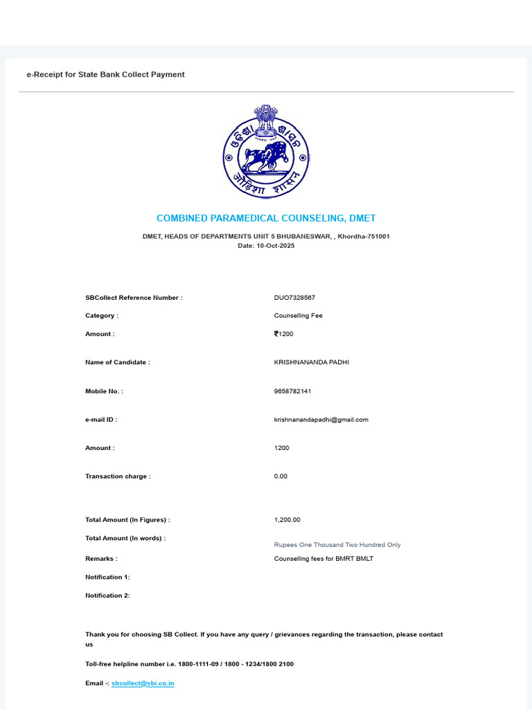 e-Receipt for SB Collect Payment | PDF