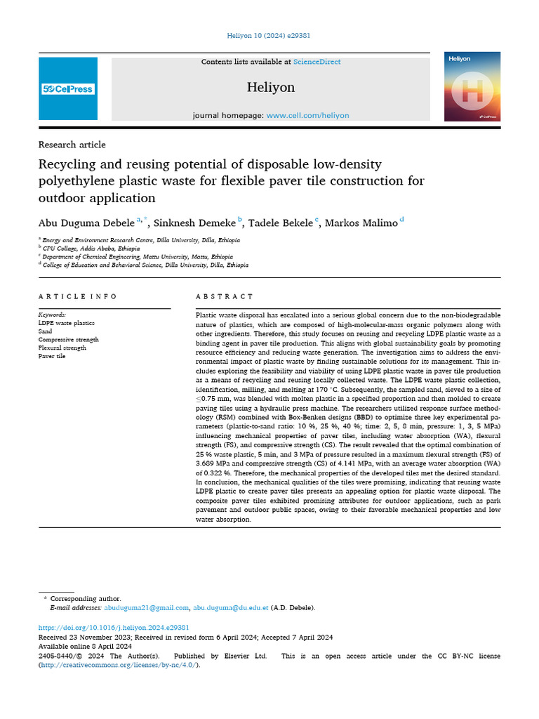 LDPE Plastic Waste in Paver Tile Production | PDF | Analysis Of ...