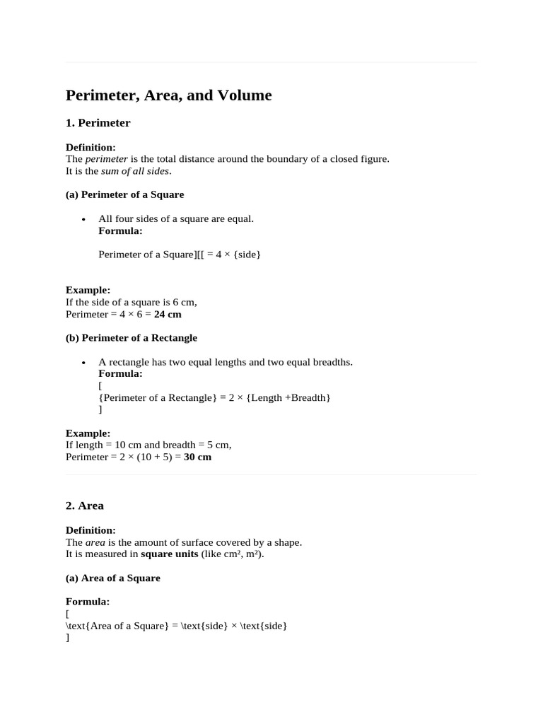 Perimeter, Area, and Volume Formulas | PDF