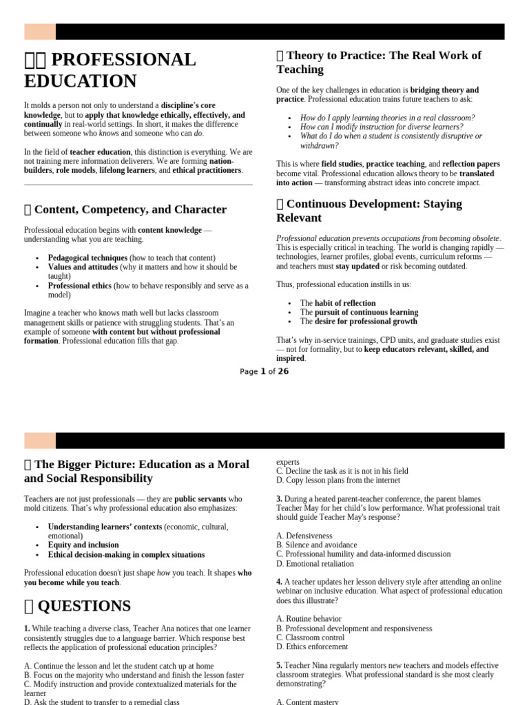 Professional Education for Effective Teaching | PDF | Teachers ...