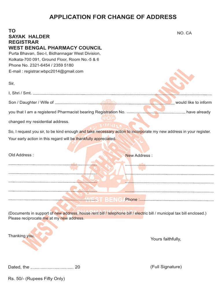 Application For Change of Address | PDF