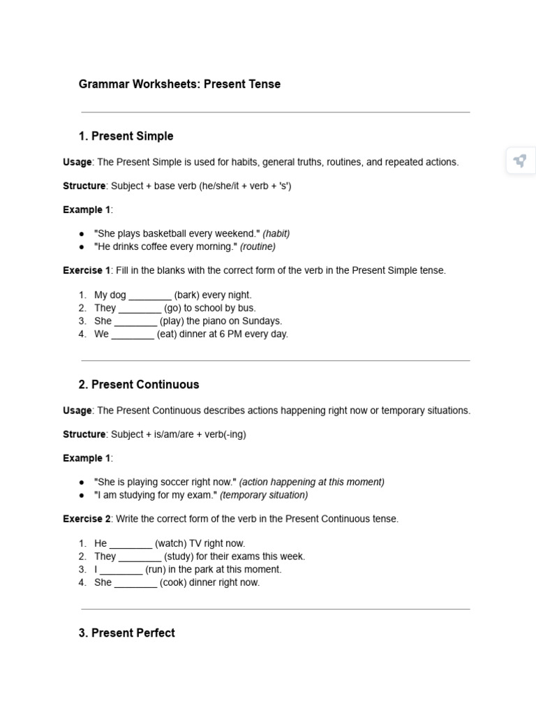 Grade 3 Present Tense Worksheet | PDF | Linguistics | Linguistic Morphology
