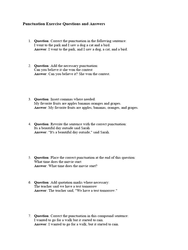 Punctuation Exercises with Answers | PDF