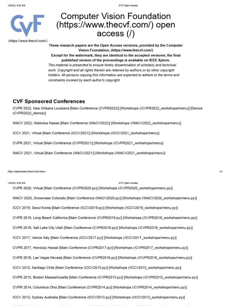 CVF Open Access Conference Papers | PDF | Institute Of Electrical And ...