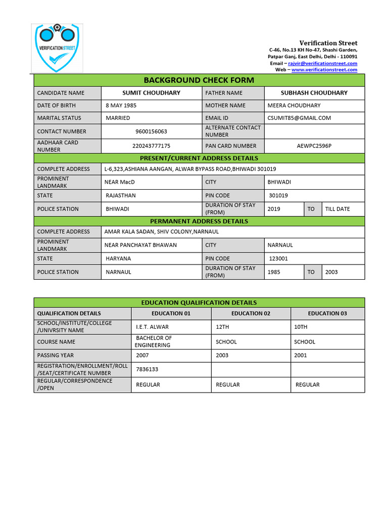 Candidate Background Check Form | PDF | Government And Personhood ...