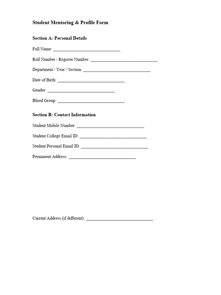 College Student Mentoring Form | PDF | Mentorship | Behavior Modification