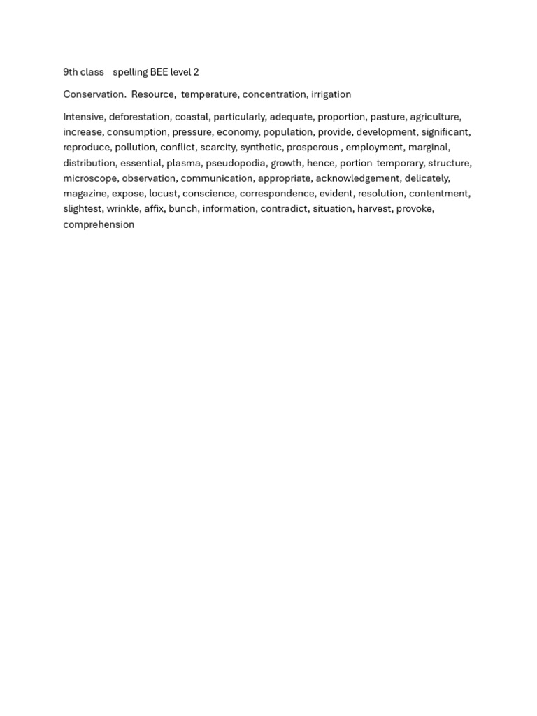 9th Grade Spelling Bee Level 2 Words | PDF
