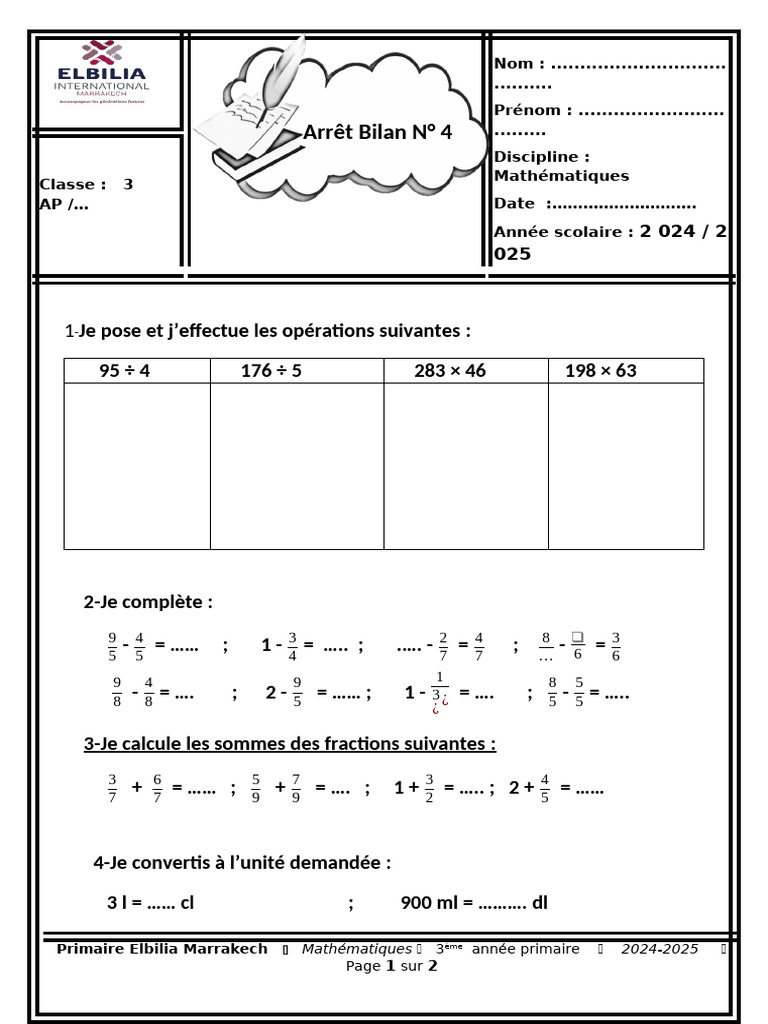 Exercices de mathématiques 3ème année | PDF | Mathématiques