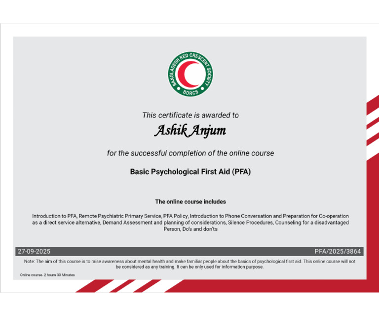 PFA Certificate PFA 2025 3864 | PDF