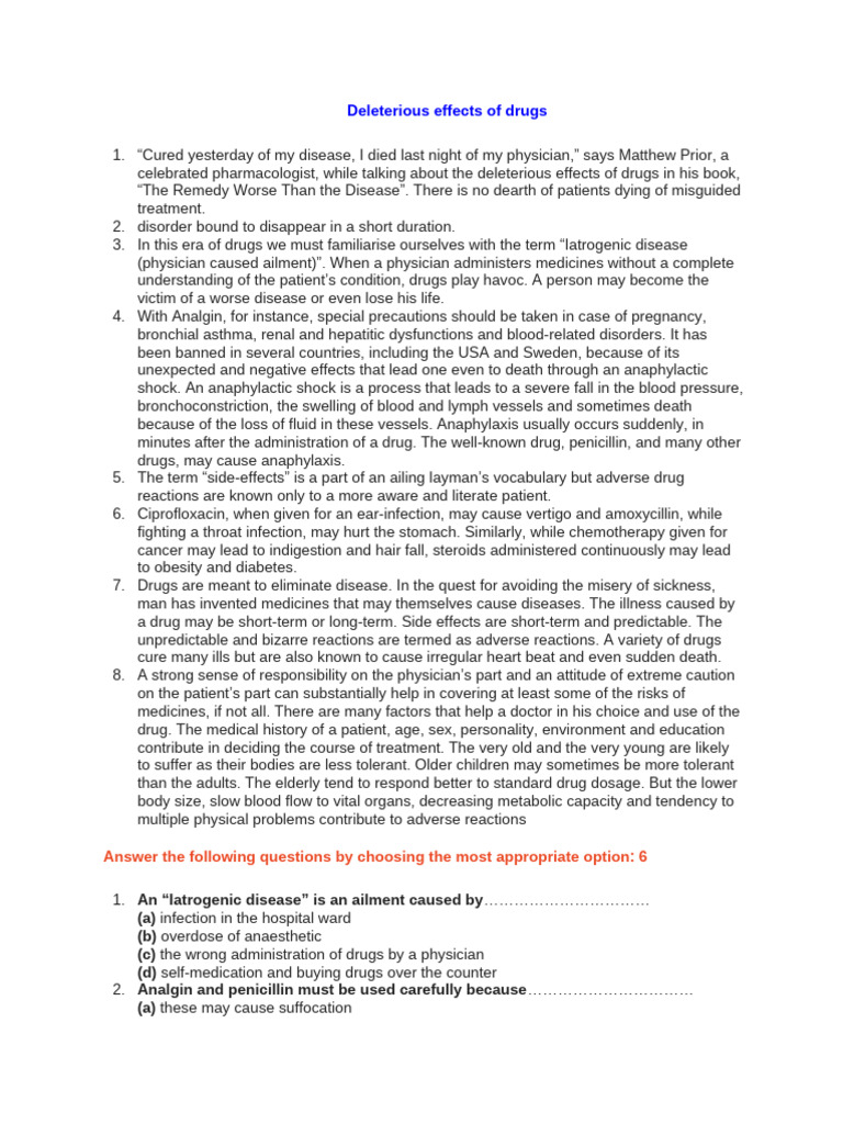 Deleterious Effects of Drugs Explained | PDF | Adverse Effect