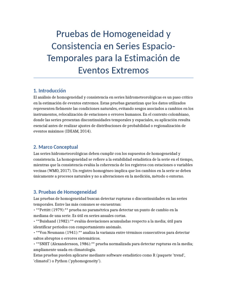 Homogeneidad y Consistencia en Series Hidrometeorológicas | PDF