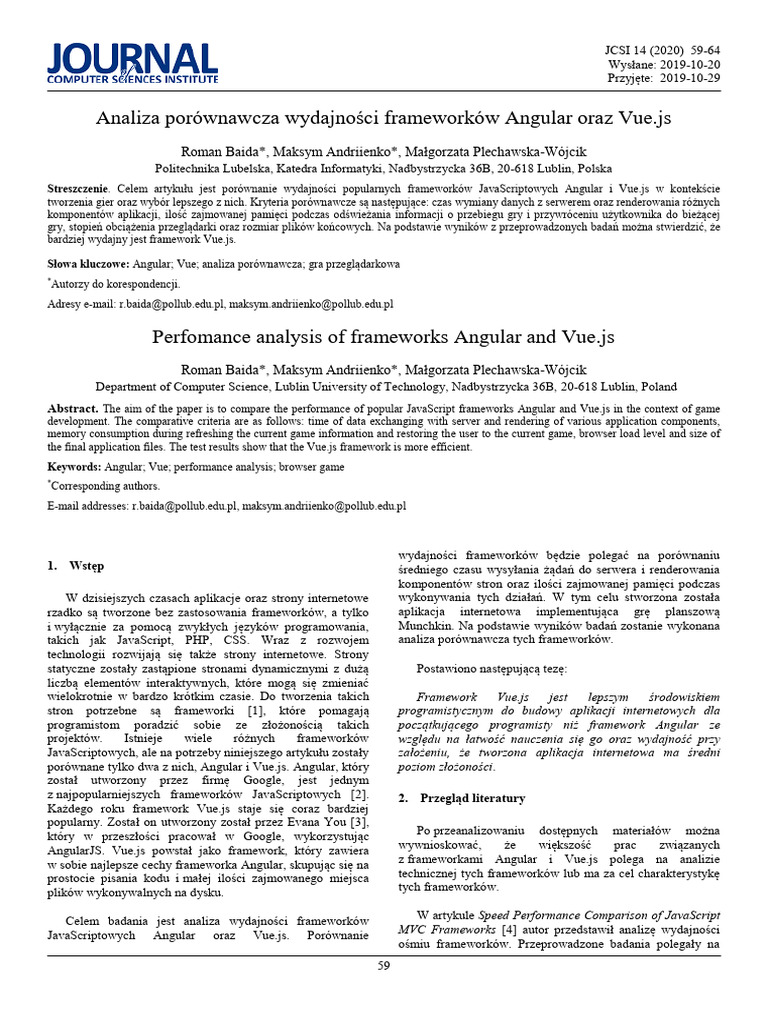 Perfomance Analysis of Frameworks Angular and Vuej | PDF