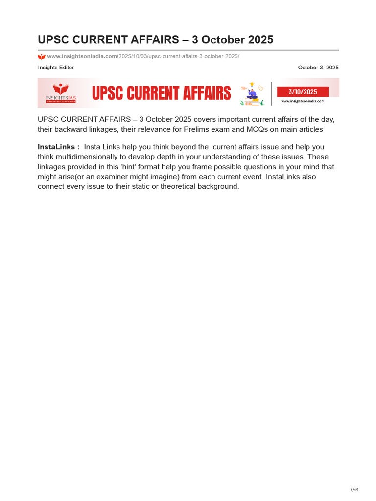 UPSC Current Affairs: 3 October 2025 | PDF