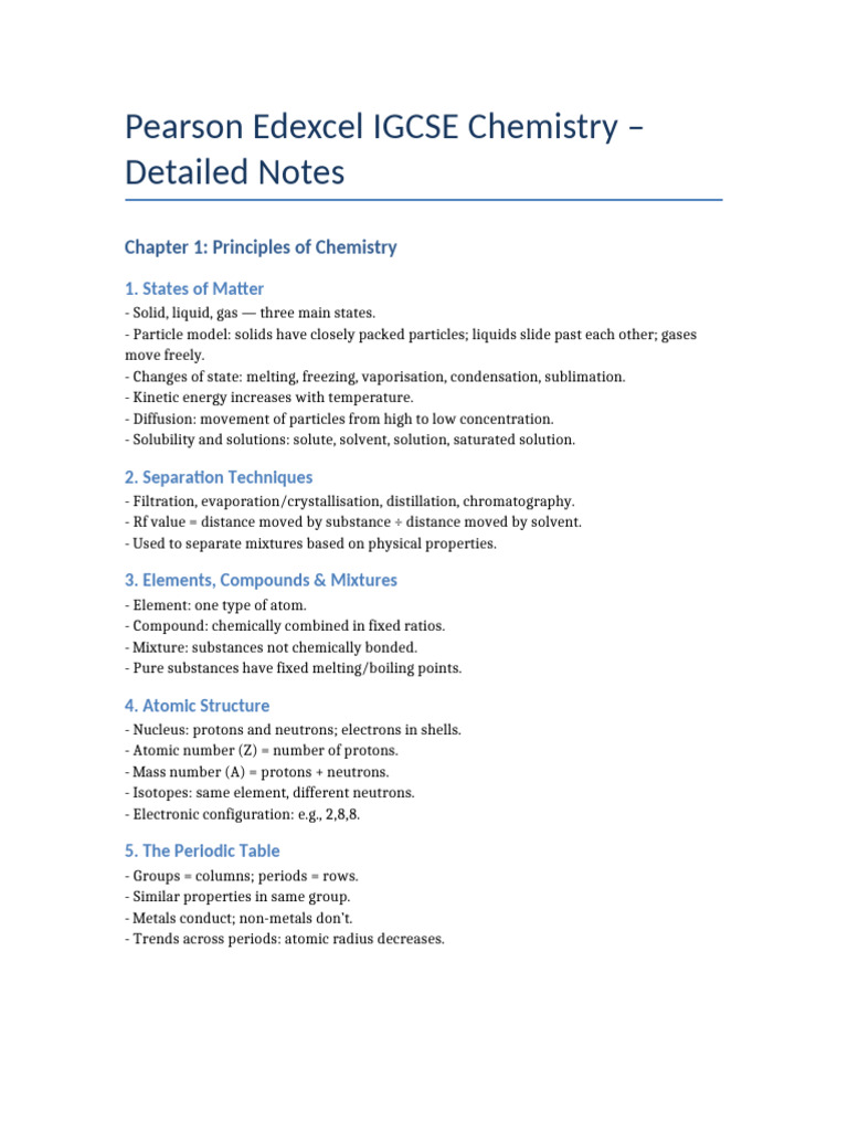 IGCSE Chemistry Principles Overview | PDF | Chemical Bond | Ion