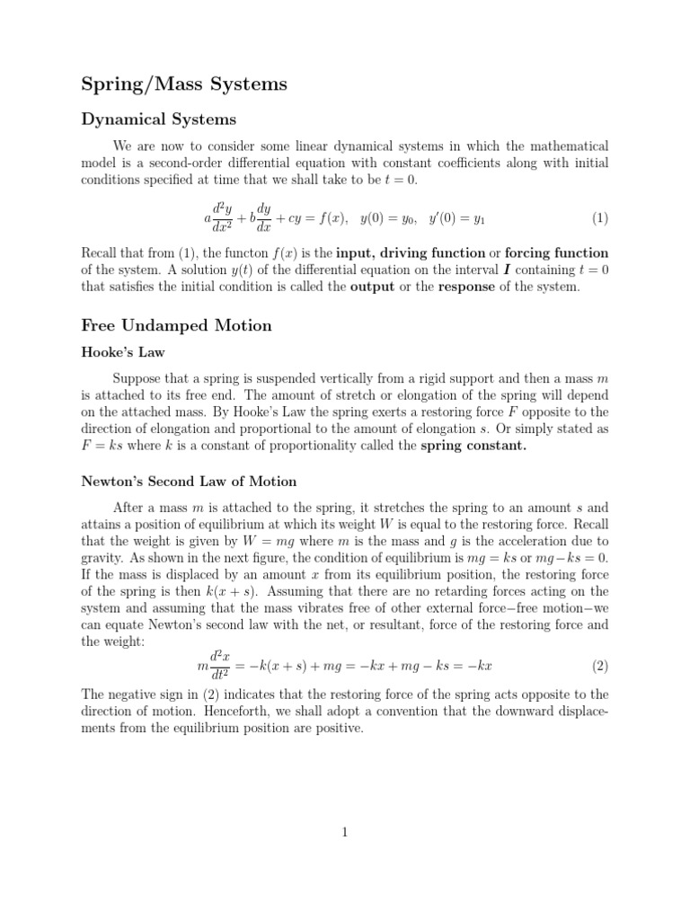 Spring-Mass System Dynamics Explained | PDF | Force | Damping