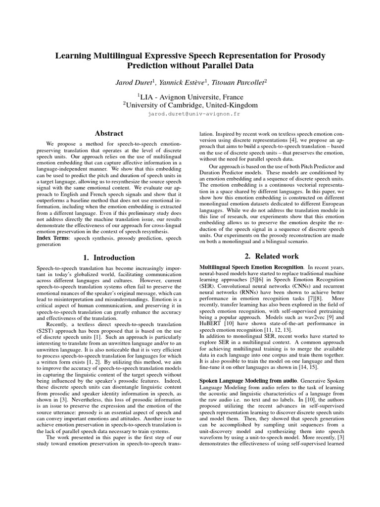 Multilingual Speech Emotion Preservation | PDF | Data Compression ...