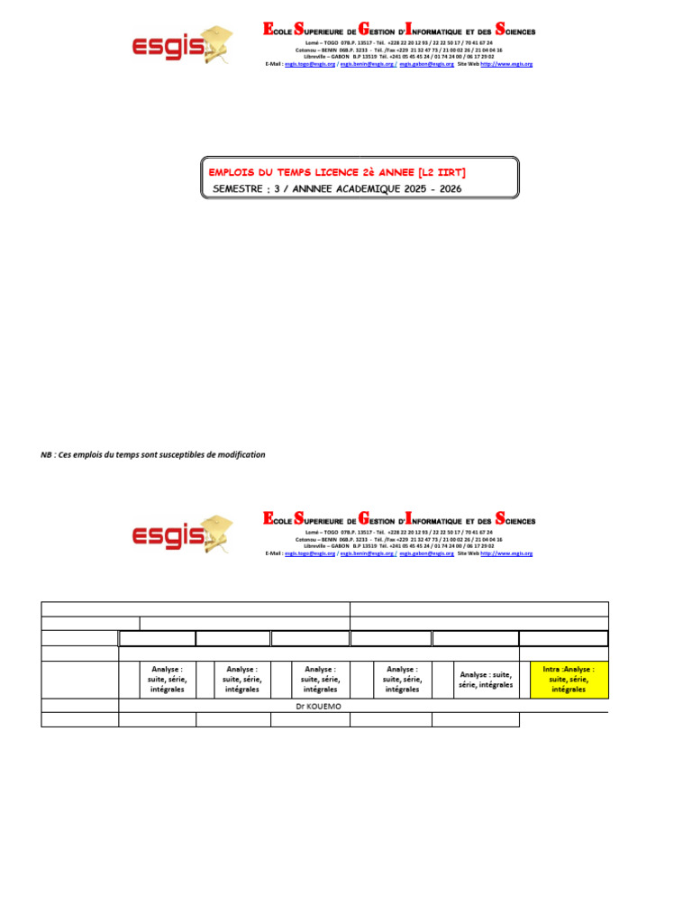 Emplois du temps Licence Informatique 2025 | PDF | Informatique