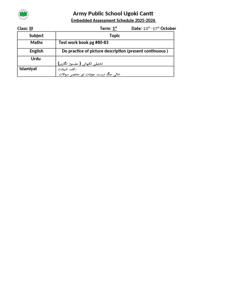 Test Schedule | PDF