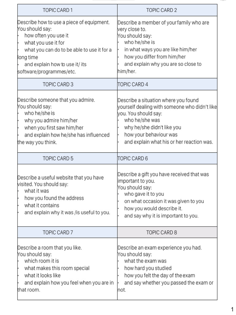 IELTS Speaking Topic Cards Guide | PDF