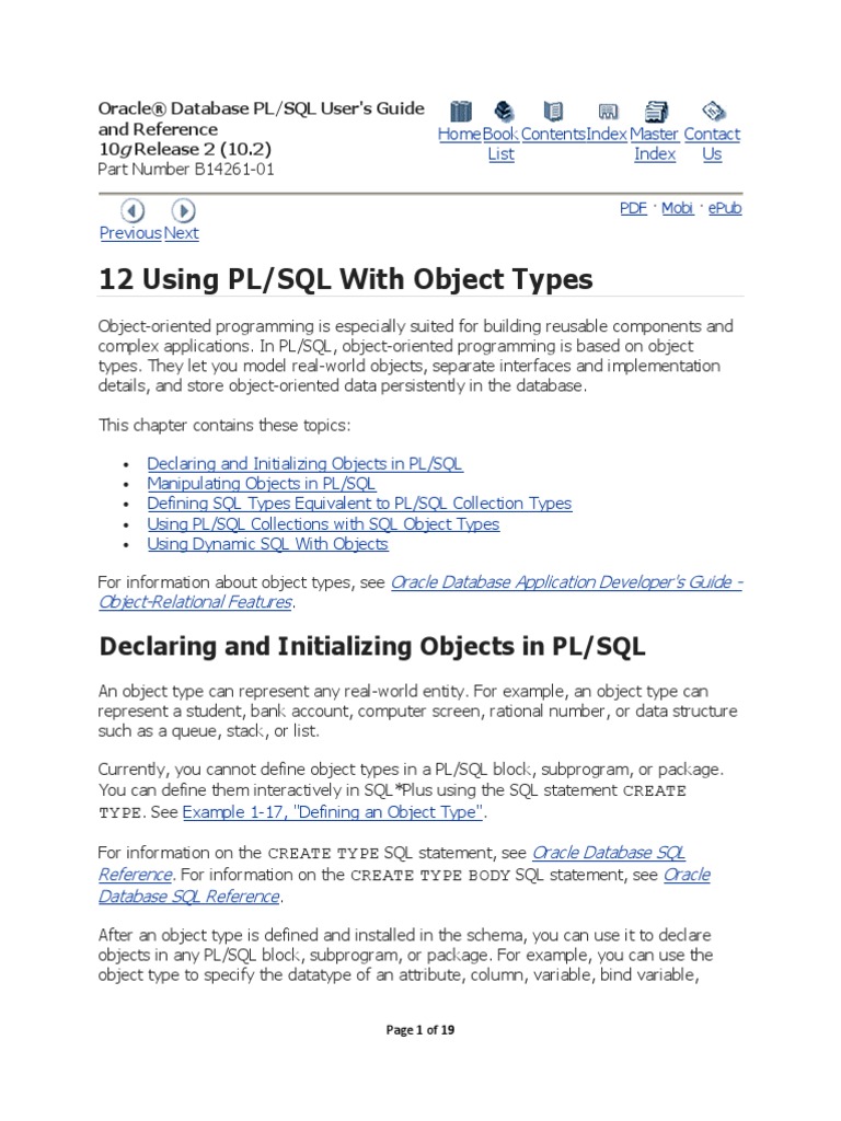 12 Using PL/SQL With Object Types | PDF | Pl/Sql | Sql