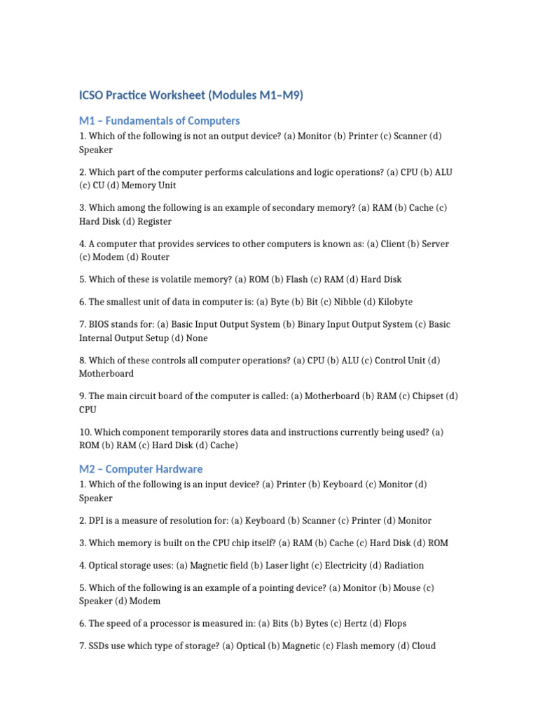 ICSO Practice Worksheet Overview | PDF | Random Access Memory ...