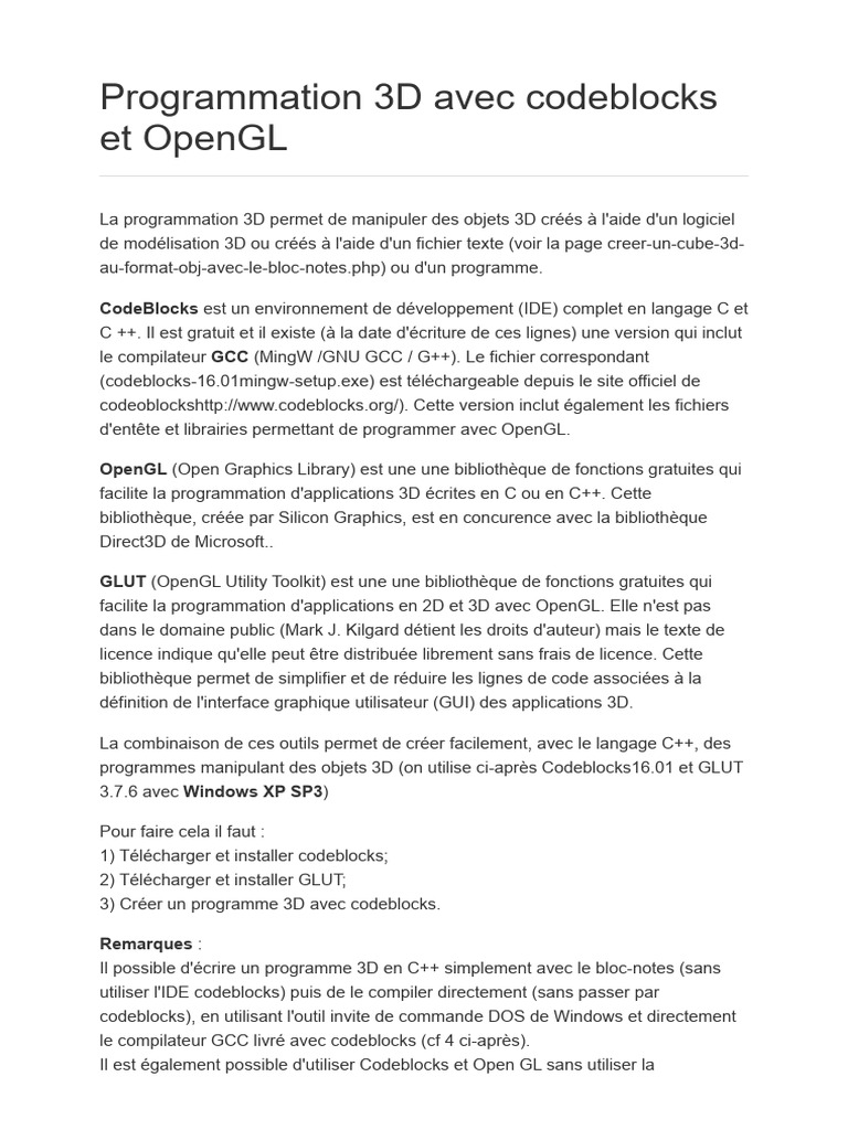 Programmation 3D avec CodeBlocks et OpenGL | PDF | Bibliothèque ...