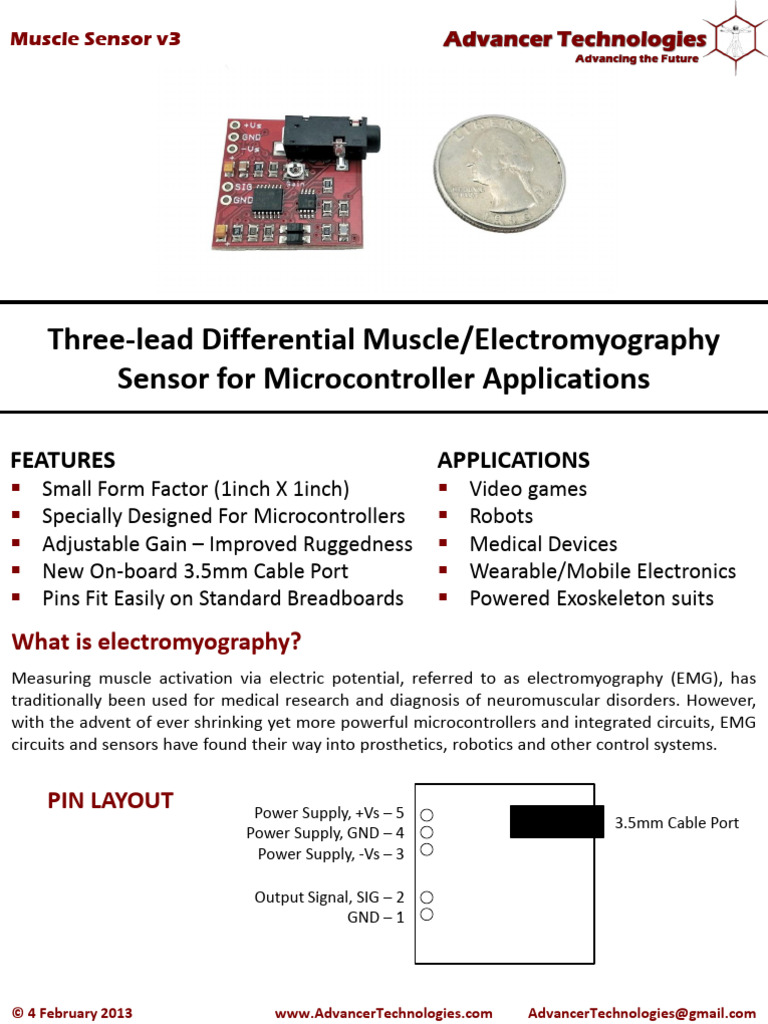Muscle Sensor v3 Users Manual | PDF | Electromyography | Analog To ...