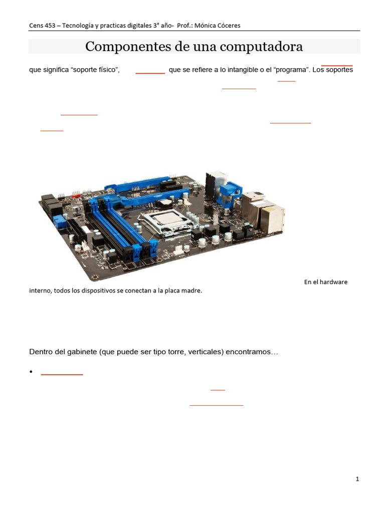 Componentes Esenciales de una Computadora | PDF | Hardware de la ...