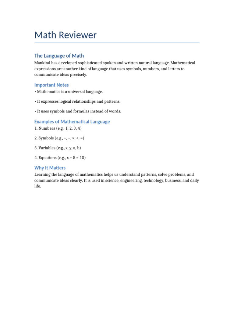 Understanding Mathematical Language | PDF