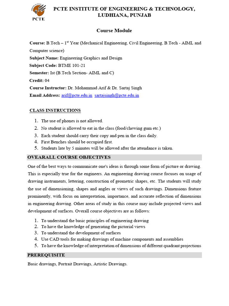 Engineering Graphics Course Overview | PDF | Computer Aided Design ...