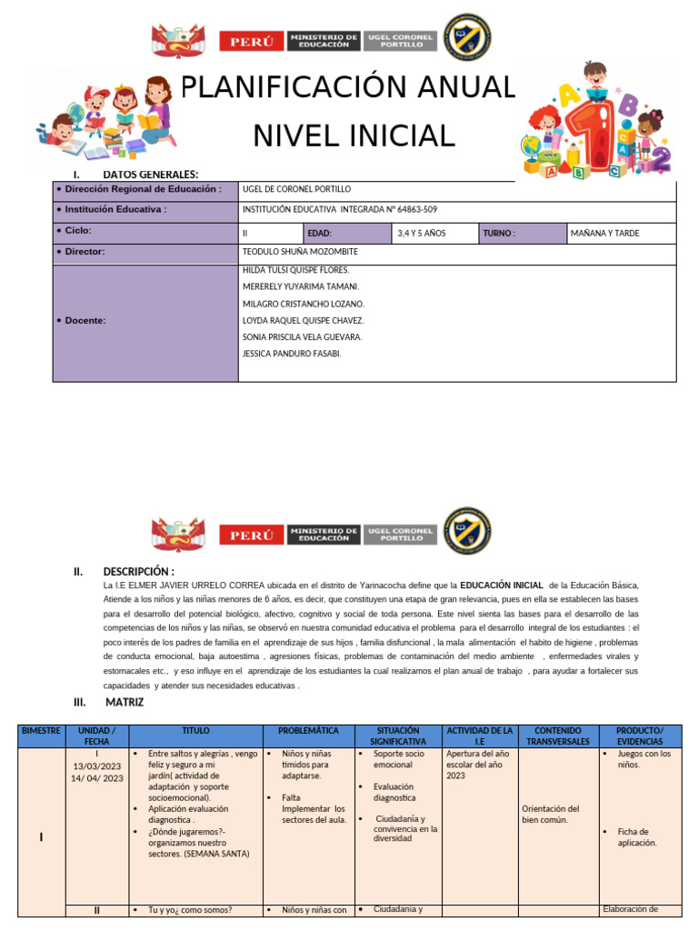 Plan Anual Educación Inicial 2023 | PDF | Educación de la primera infancia