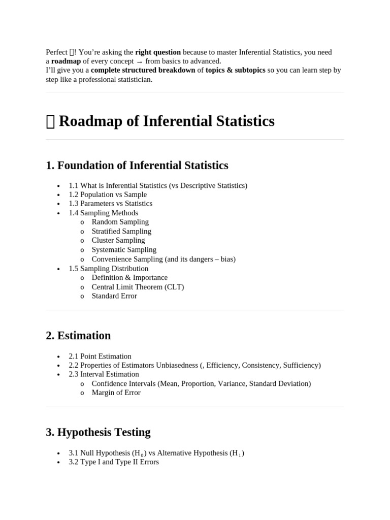 Inferential Statistics Learning Roadmap | PDF | Statistics ...