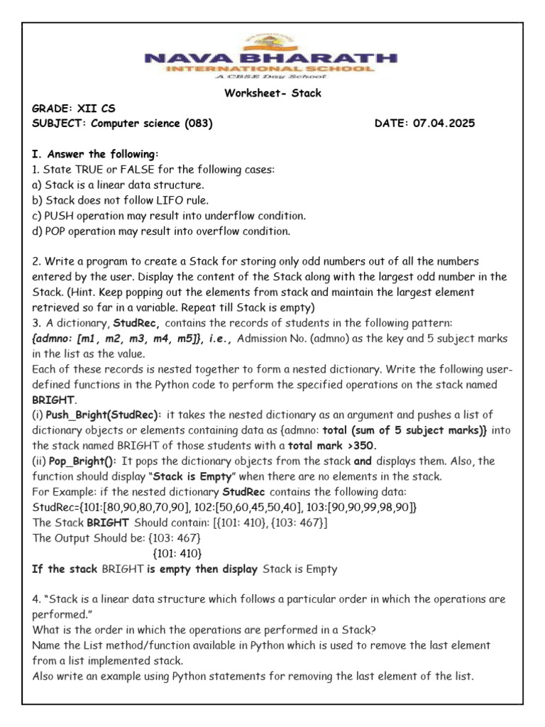 Stack Operations and Python Programs | PDF | Parameter (Computer ...