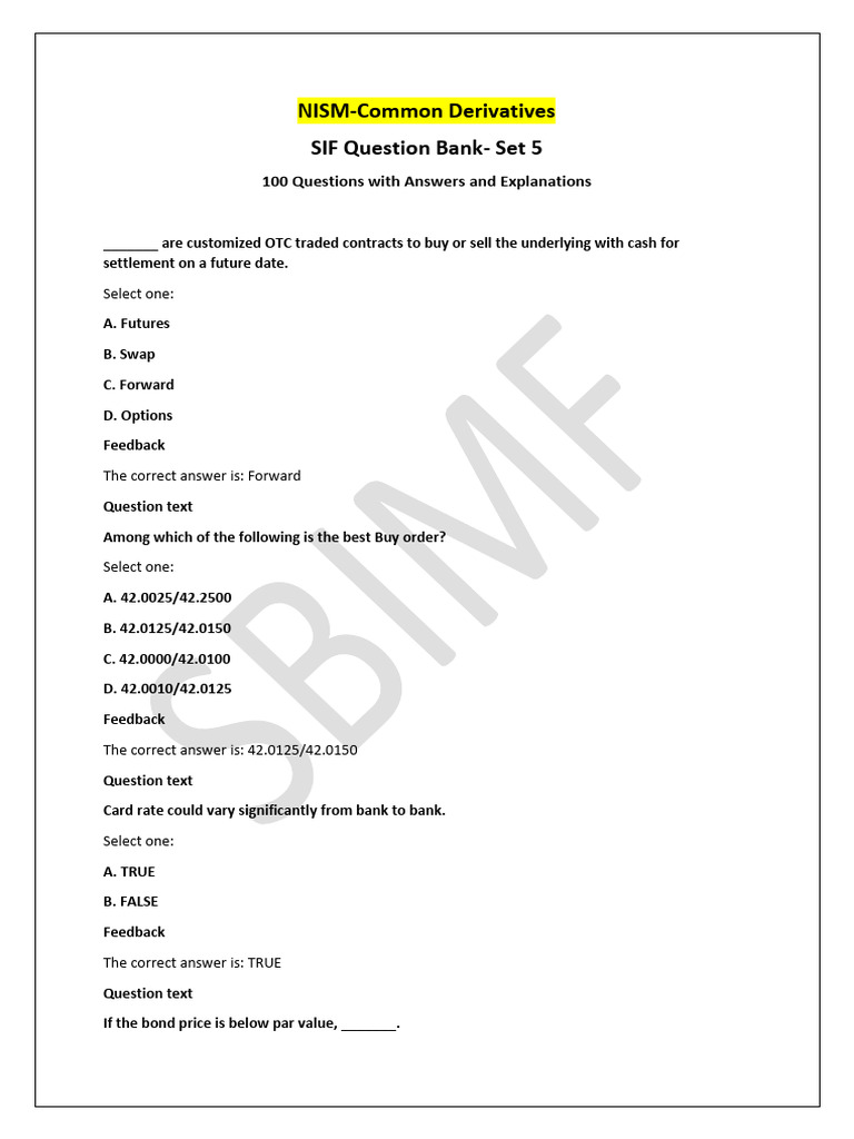 NISM Derivatives SIF Question Bank Set 5 | PDF | Futures Contract ...