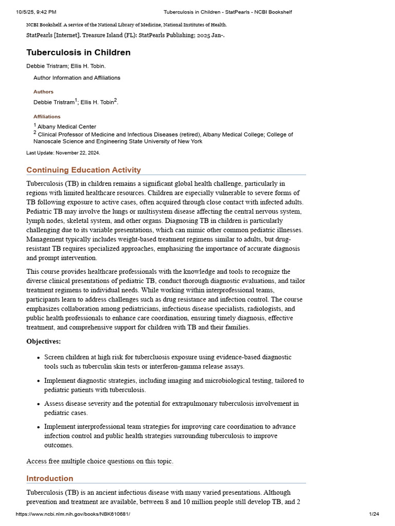 Pediatric Tuberculosis: Diagnosis & Management | PDF | Tuberculosis ...