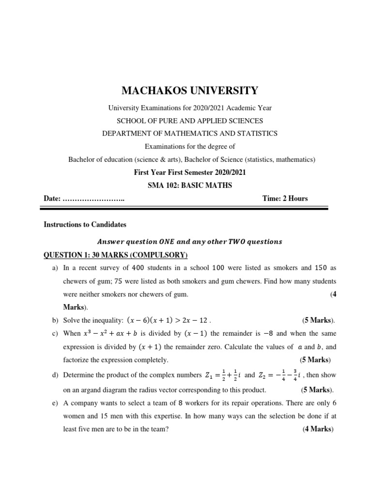 Basic Maths Exam Questions 2020/21 | PDF | Mathematical Proof | Mathematics
