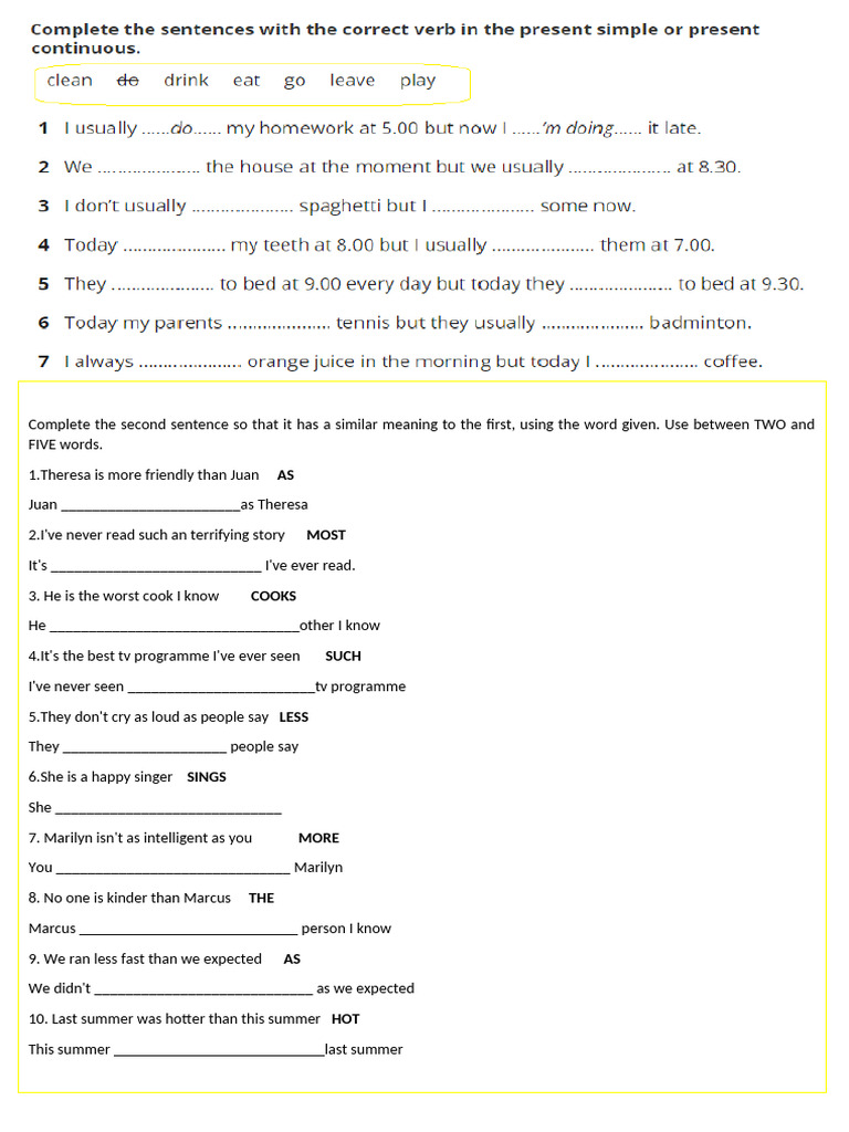 5th Comparative and Present Tenses | PDF