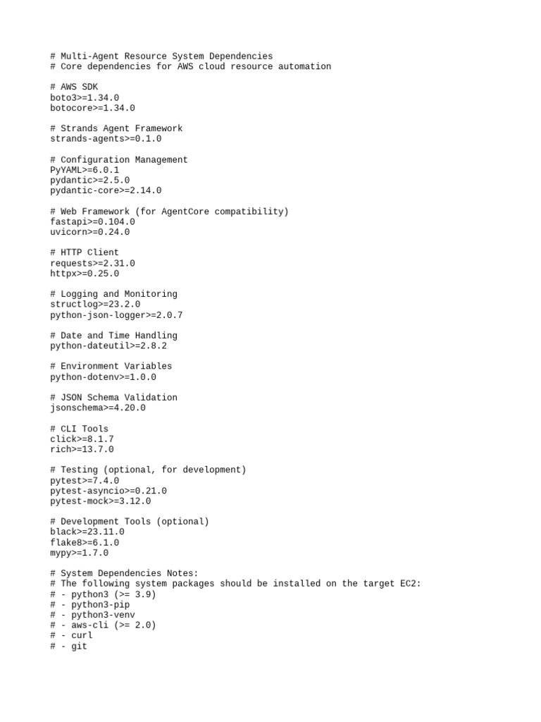 AWS Multi-Agent System Dependencies | PDF
