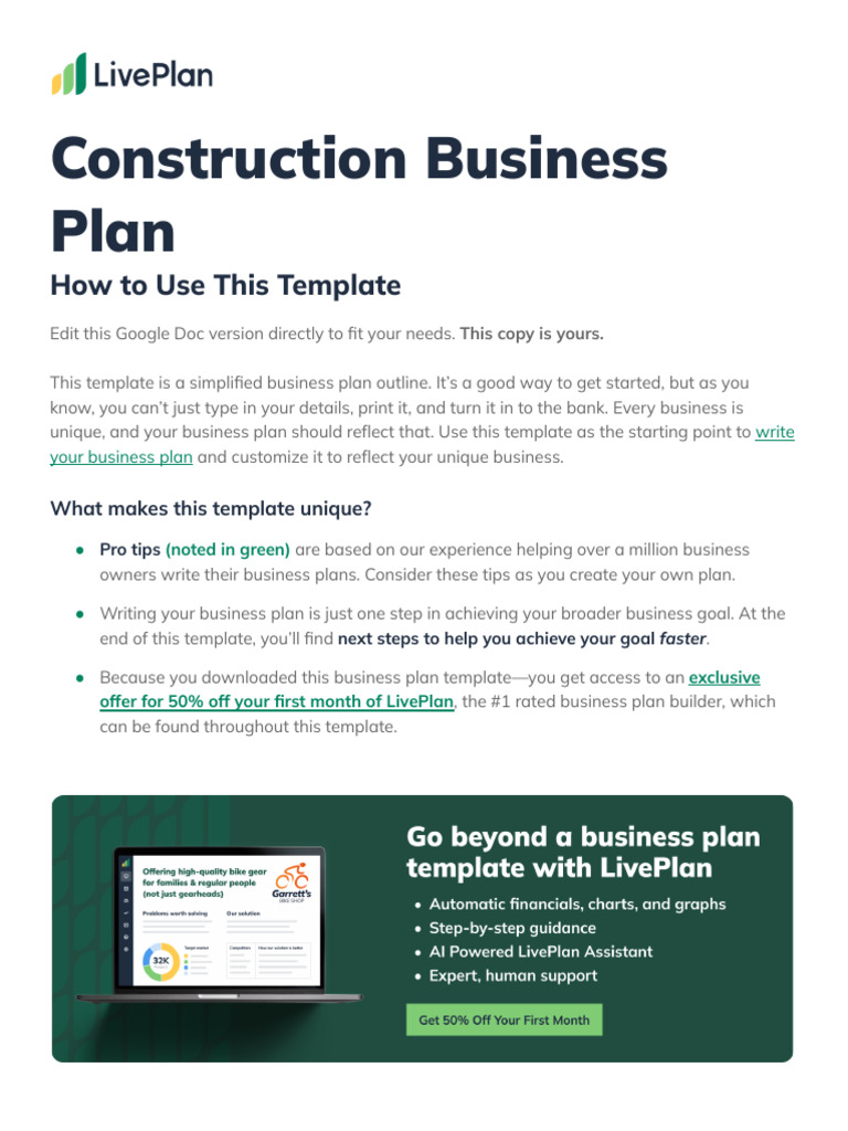 Construction Business Plan Template | PDF | Expense | Equity (Finance)