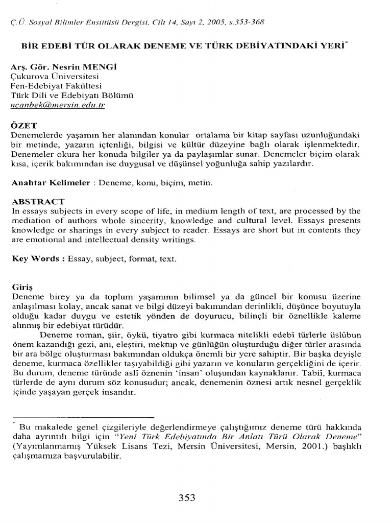 Türk Eebiyatında Deneme | PDF