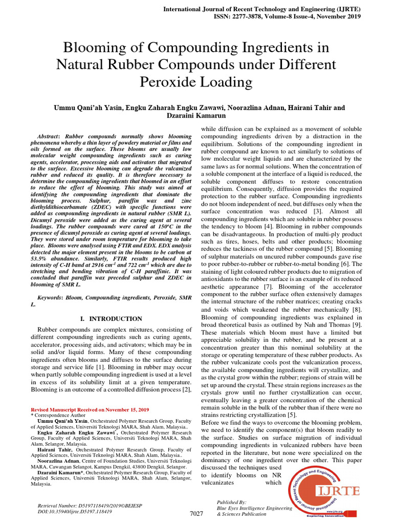 Blooming in Natural Rubber Compounds | PDF | Natural Rubber | Cross Link