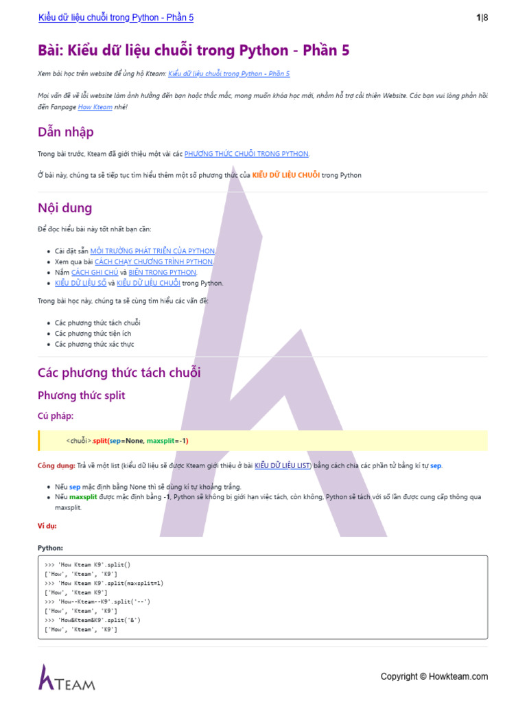 11 - Kiểu dữ liệu chuỗi trong Python - Phần 5 | PDF