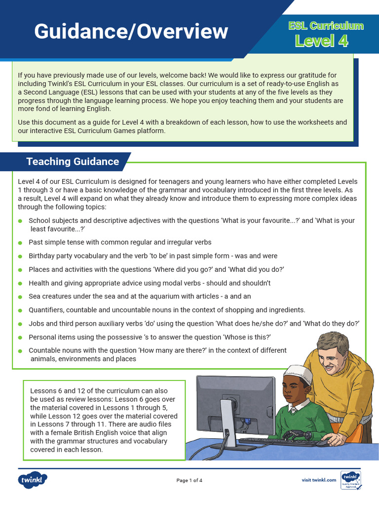 T 1687491210 Esl Curriculum Level 4 Guidance Overview - Ver - 3 | PDF ...