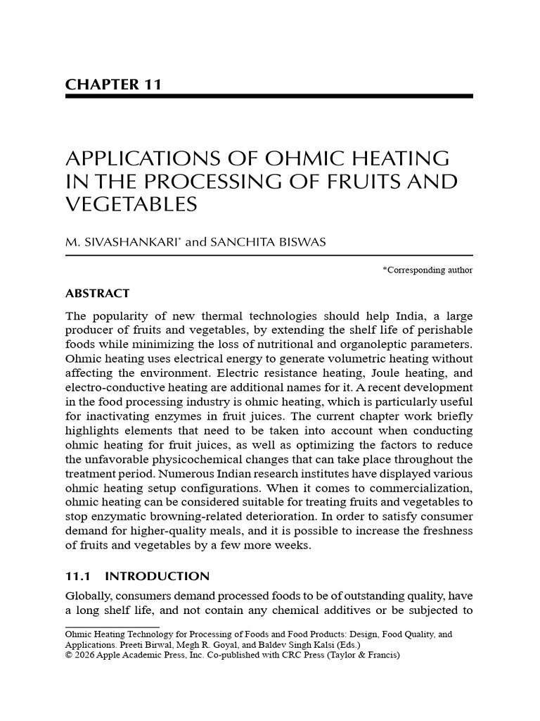 Applications of Ohmic Heating in The Processing of Fruits and ...
