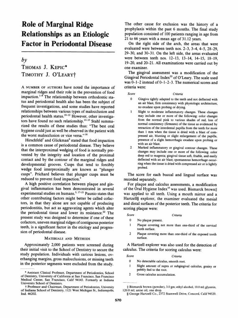 Journal of Periodontology - 1978 - Kepic - Role of Marginal Ridge ...